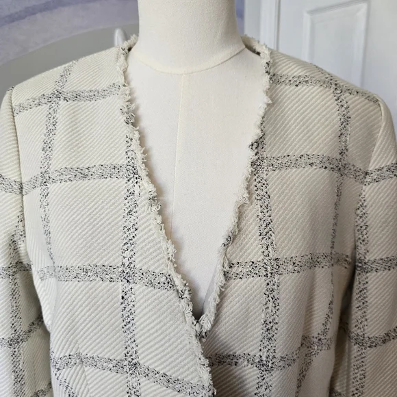 Ann Taylor | 10 | Raw Hem Windowpane Tweed Blazer - Picture 3 of 14